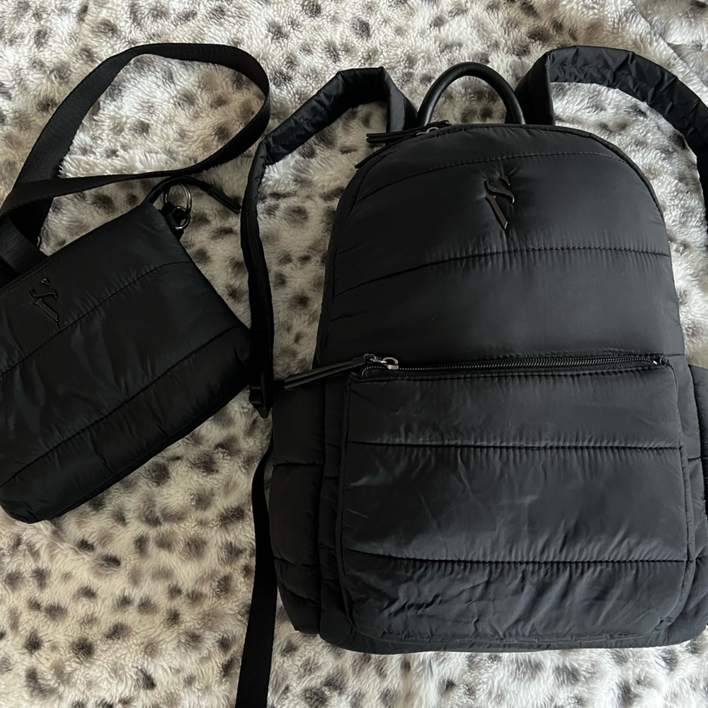Black Quilted Backpack and Crossbody Set